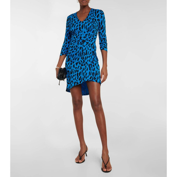 Diane Von Furstenberg David Leopard-Print Minidress Belmont Leo Sky Blue XS NWOT - Picture 1 of 10